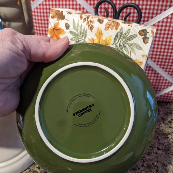 Starbucks 2007 Green 10oz Cup & Saucer Set Embossed Leaf Design Mug Fall Decor - Picture 7 of 9